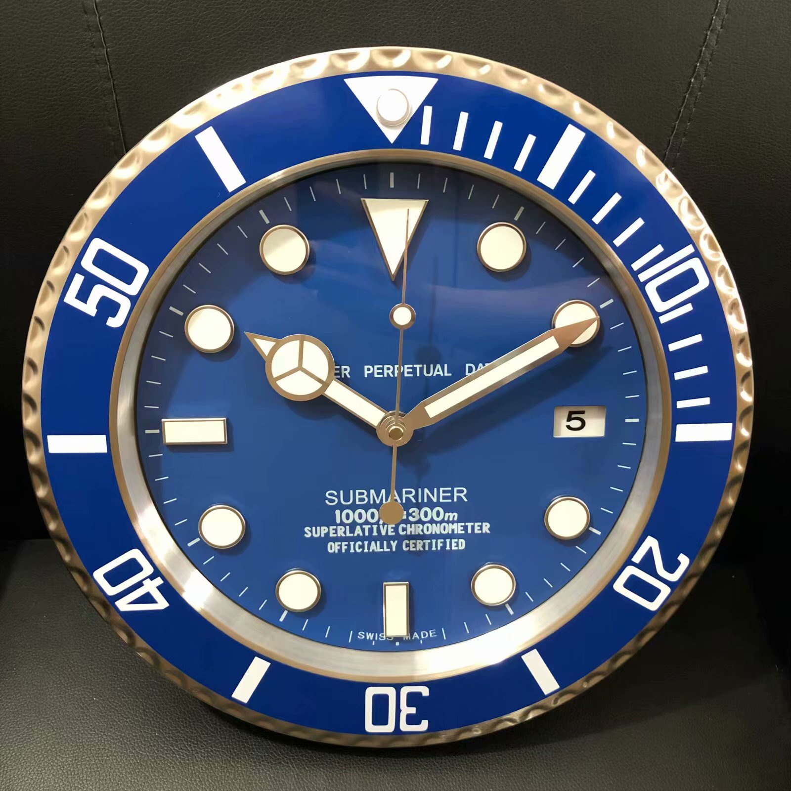 R SUB Wall Clock Blue Bezel with Luminous